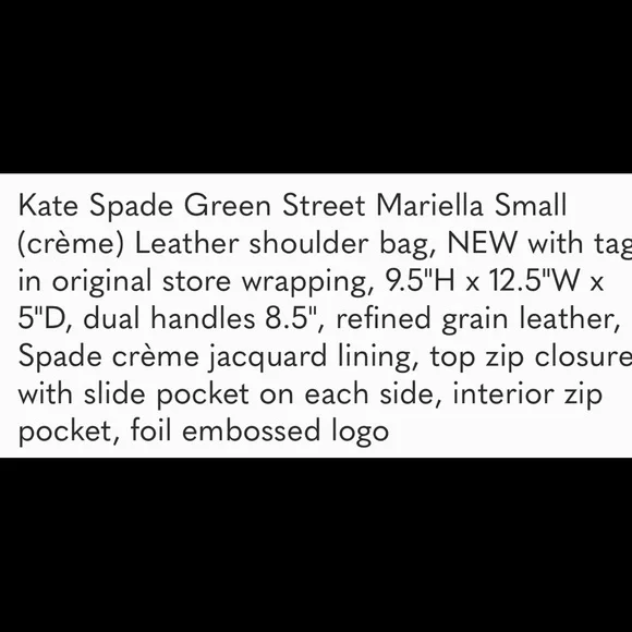 KATE SPADE MARIELLA GREEN ST LEATHER CRÈME BAG - Picture 14 of 14